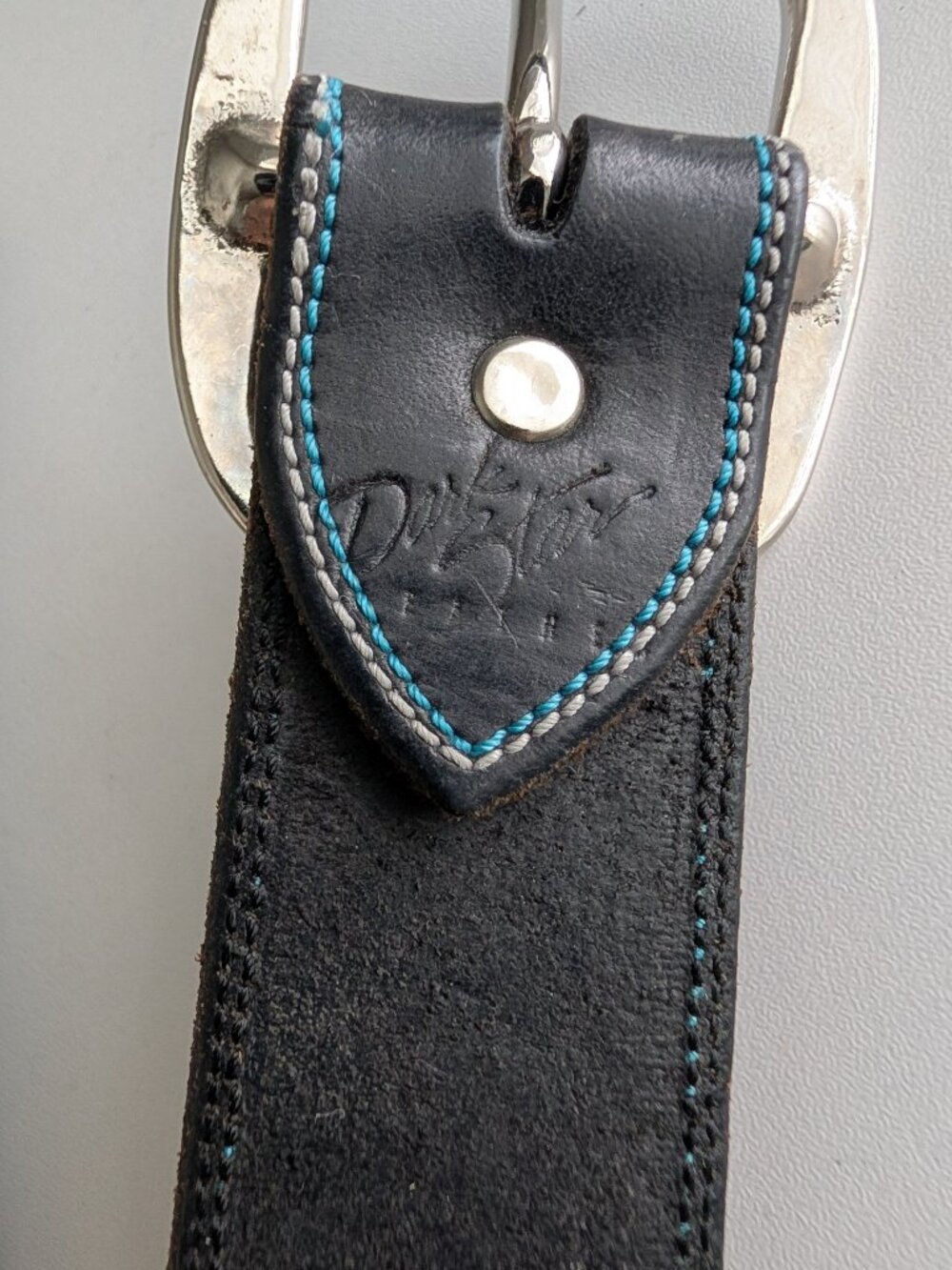 Dark Star Leather Belt Hand Stitched Western Style Cowhide Unisex 33in - Picture 6 of 6